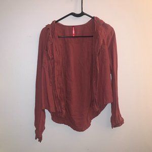 Dark Peach Button-Up Jacket with Hood